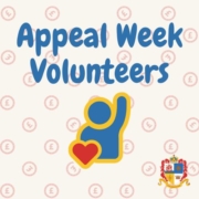 Appeals Week Appeal Week Volunteer Text with Person raising hand and love heart